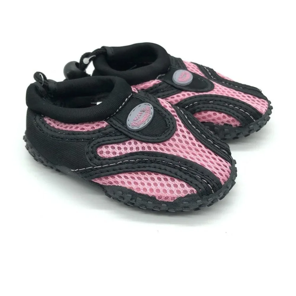 Easy USA Toddler Girls Water Shoes Slip On Mesh Fabric Drawstring Pink Black 5